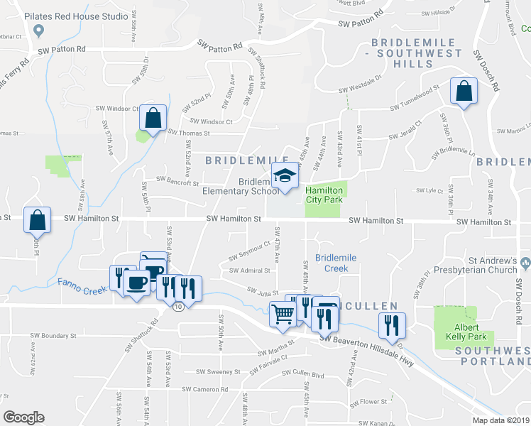 map of restaurants, bars, coffee shops, grocery stores, and more near 4425 Southwest 47th Drive in Portland