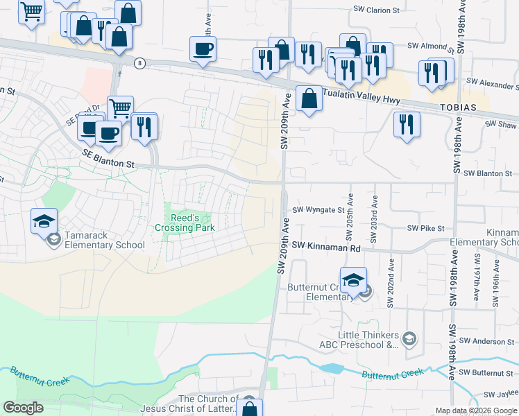 map of restaurants, bars, coffee shops, grocery stores, and more near 8574 Southeast Bobcat Lane in Happy Valley
