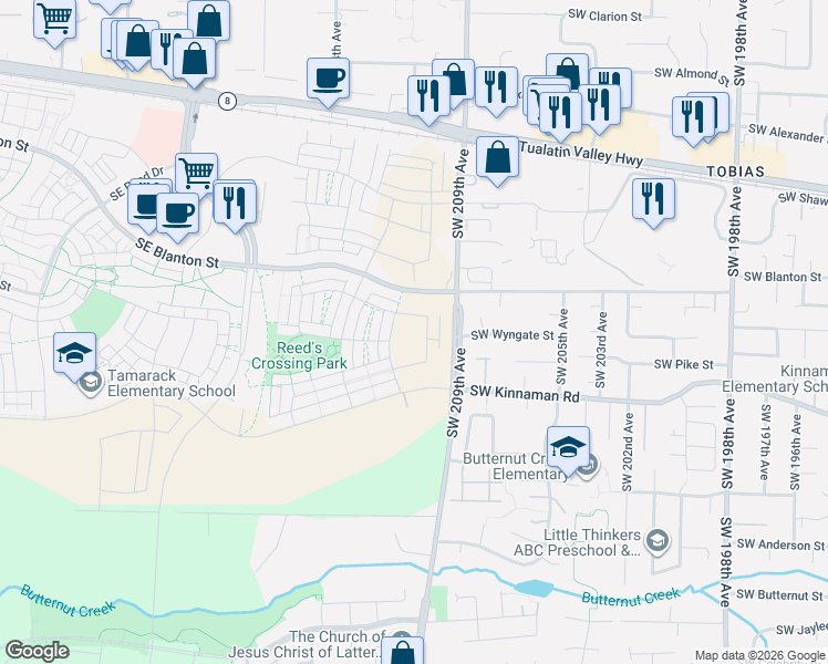 map of restaurants, bars, coffee shops, grocery stores, and more near 8560 Southeast Bobcat Lane in Happy Valley