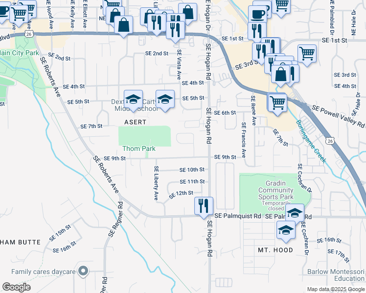map of restaurants, bars, coffee shops, grocery stores, and more near 1520 Southeast 8th Street in Gresham