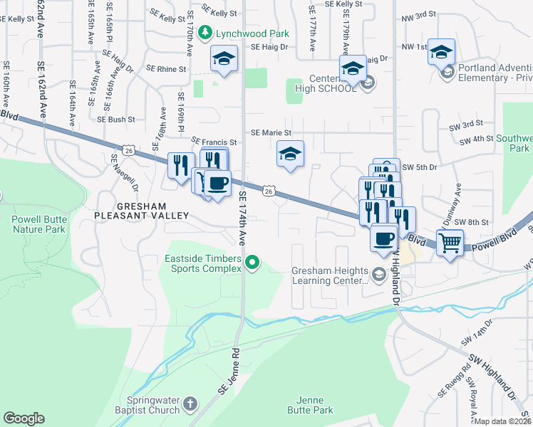 map of restaurants, bars, coffee shops, grocery stores, and more near 4440 SE 174th Ave in Portland