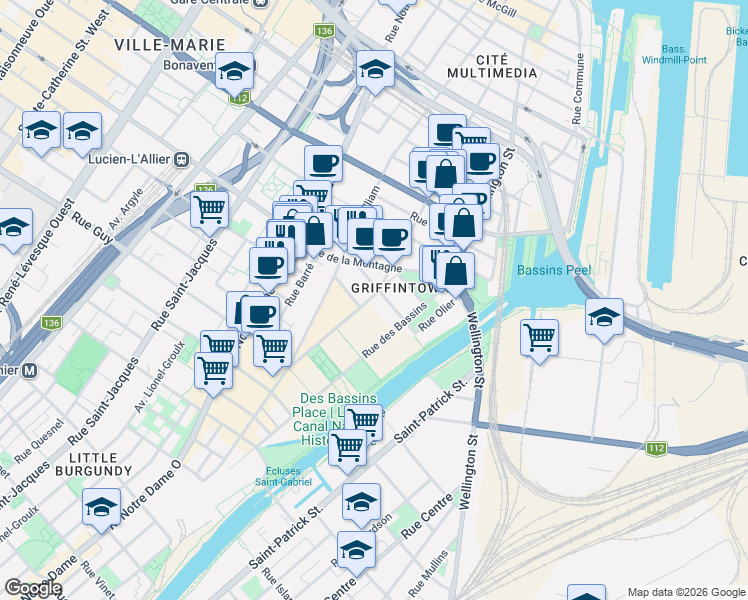 map of restaurants, bars, coffee shops, grocery stores, and more near 1400 Rue Ottawa in Montrã©Al