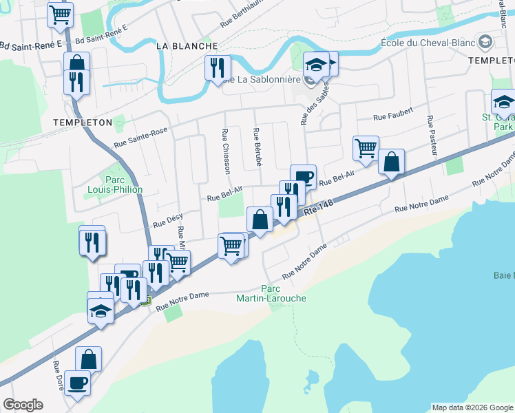 map of restaurants, bars, coffee shops, grocery stores, and more near 10 Rue Servant in Gatineau