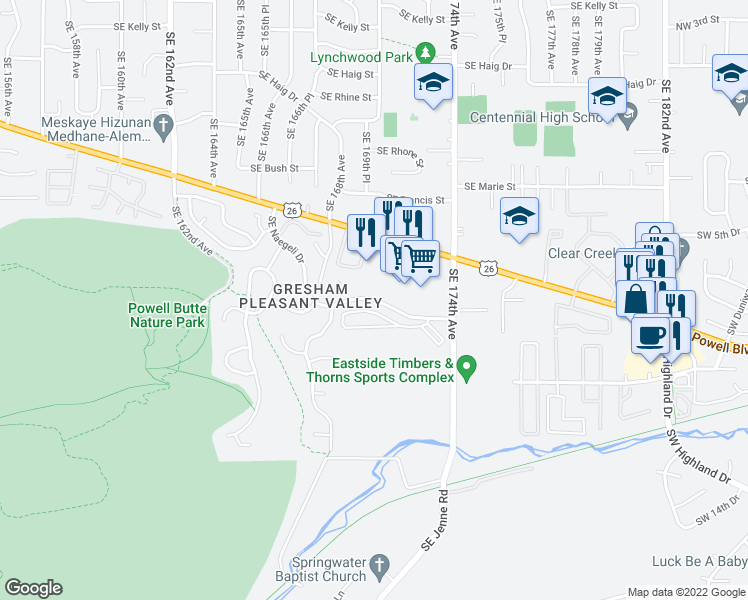 map of restaurants, bars, coffee shops, grocery stores, and more near 17014 SE Naegeli Dr in Portland