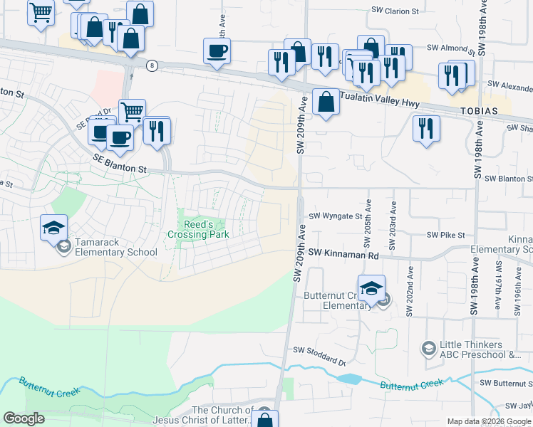 map of restaurants, bars, coffee shops, grocery stores, and more near 8532 Southeast Bobcat Lane in Happy Valley