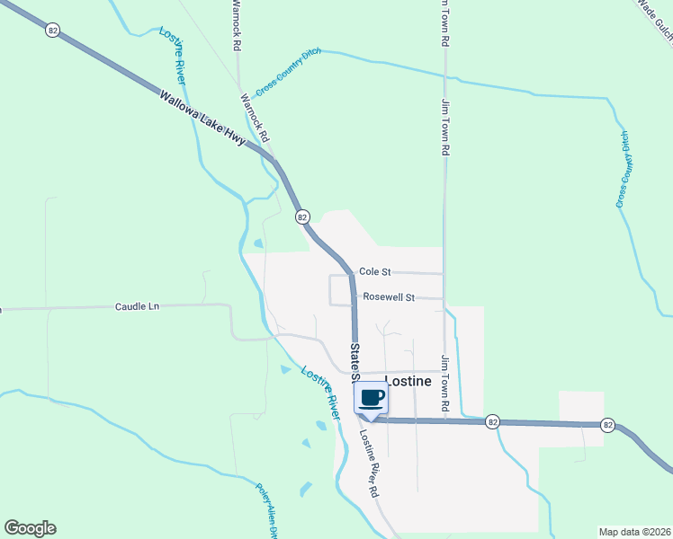 map of restaurants, bars, coffee shops, grocery stores, and more near 109 Oregon 82 in Lostine