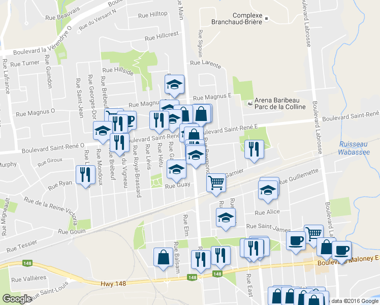 map of restaurants, bars, coffee shops, grocery stores, and more near 369 Rue Main in Gatineau