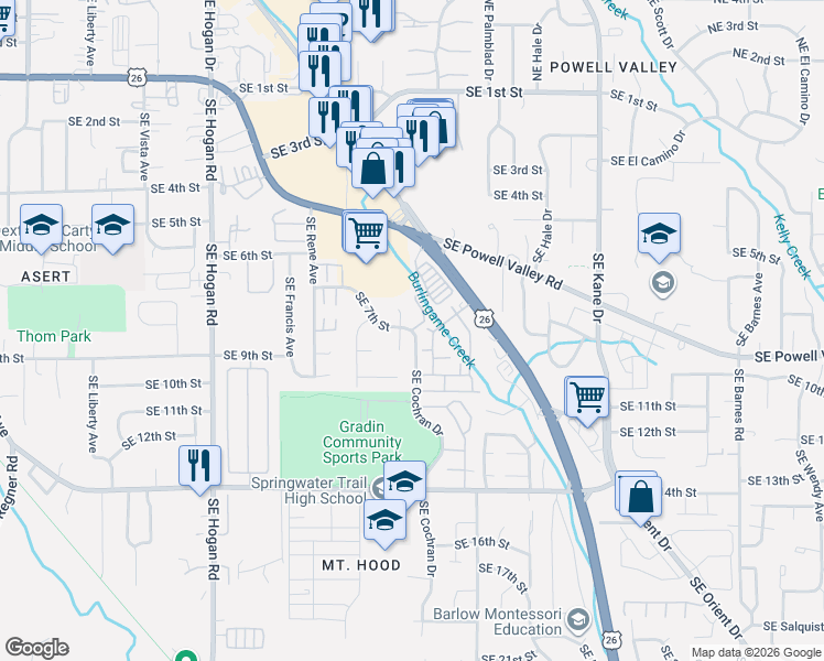 map of restaurants, bars, coffee shops, grocery stores, and more near 860-862 Southeast Lambert Circle in Gresham