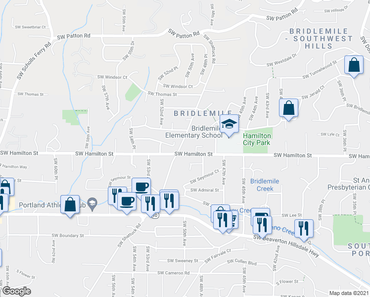 map of restaurants, bars, coffee shops, grocery stores, and more near 4504 Southwest Shattuck Road in Portland