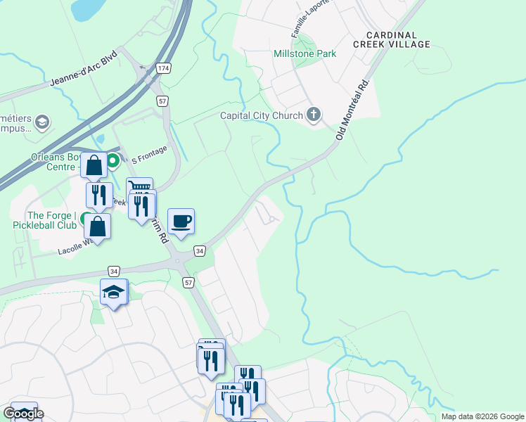 map of restaurants, bars, coffee shops, grocery stores, and more near 28 Aveia Private in Ottawa