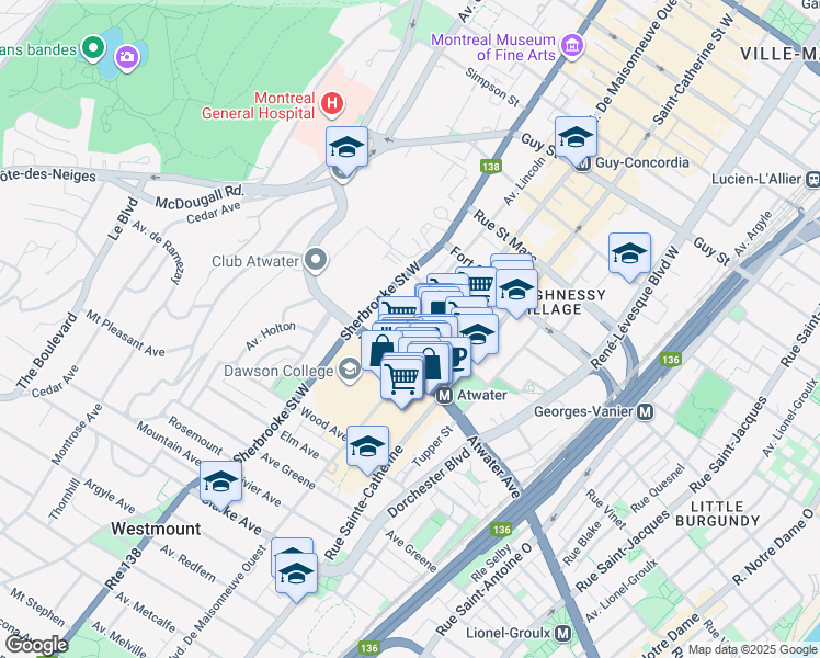 map of restaurants, bars, coffee shops, grocery stores, and more near 2255 Rue Lambert Closse in Montréal