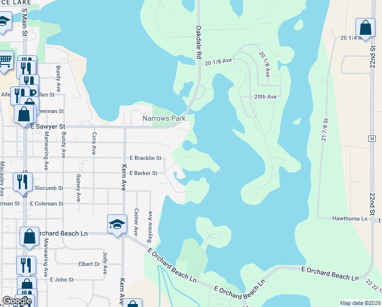 map of restaurants, bars, coffee shops, grocery stores, and more near 1106 Soo Boulevard in Rice Lake