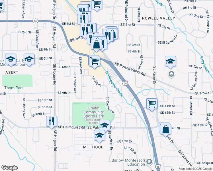 map of restaurants, bars, coffee shops, grocery stores, and more near 860-862 Southeast Lambert Circle in Gresham