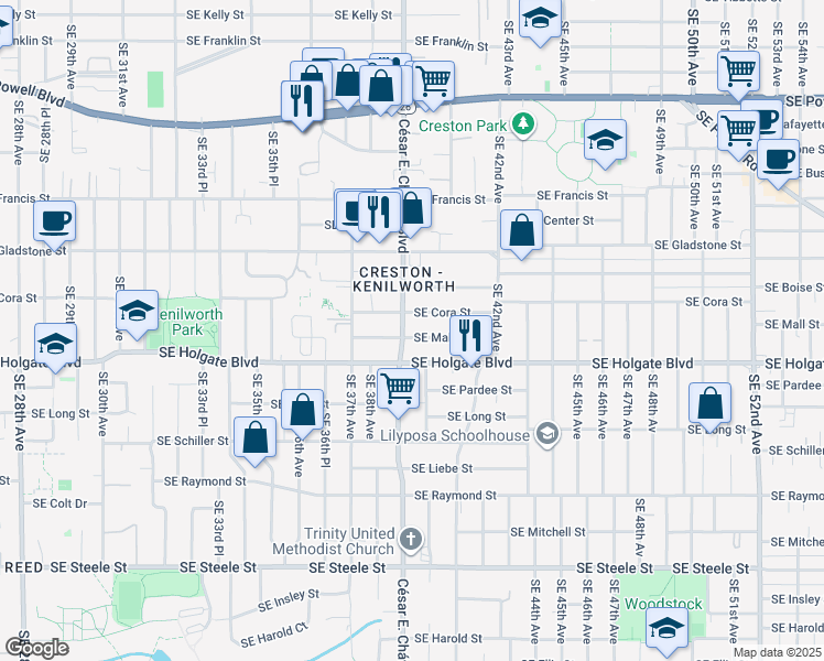 map of restaurants, bars, coffee shops, grocery stores, and more near in Portland