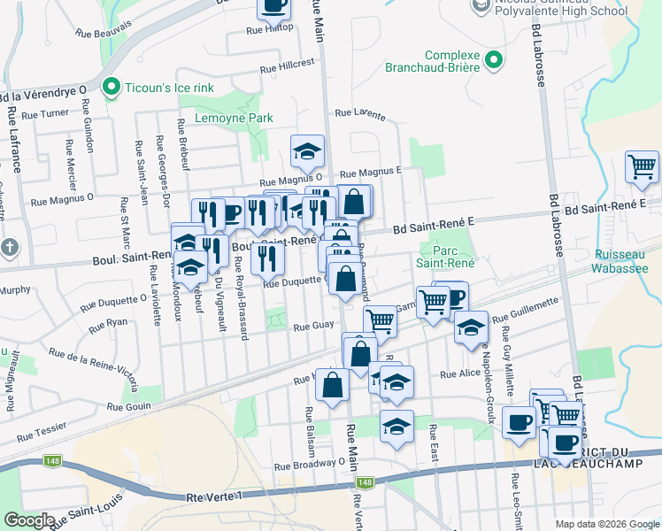 map of restaurants, bars, coffee shops, grocery stores, and more near 379 Rue Main in Gatineau