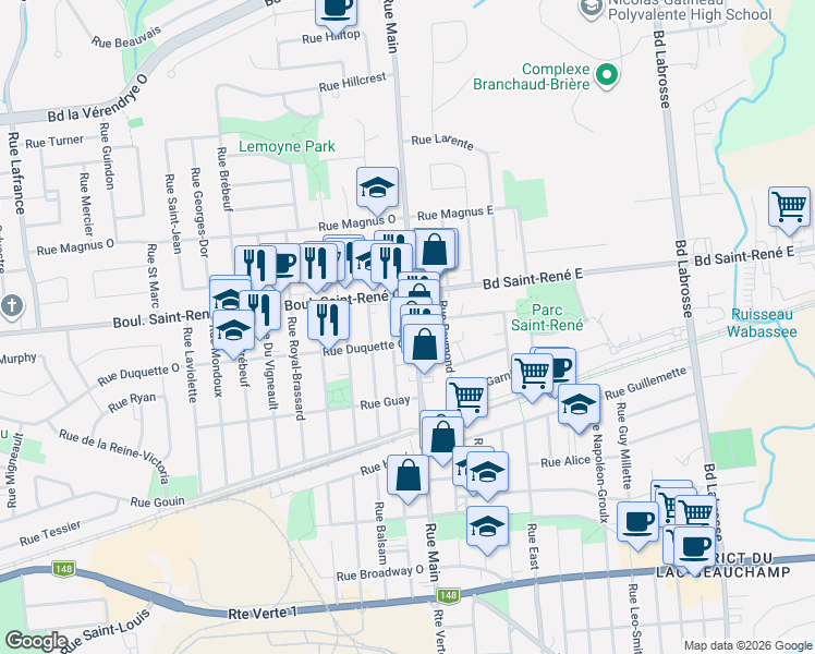 map of restaurants, bars, coffee shops, grocery stores, and more near 379 Rue Main in Gatineau