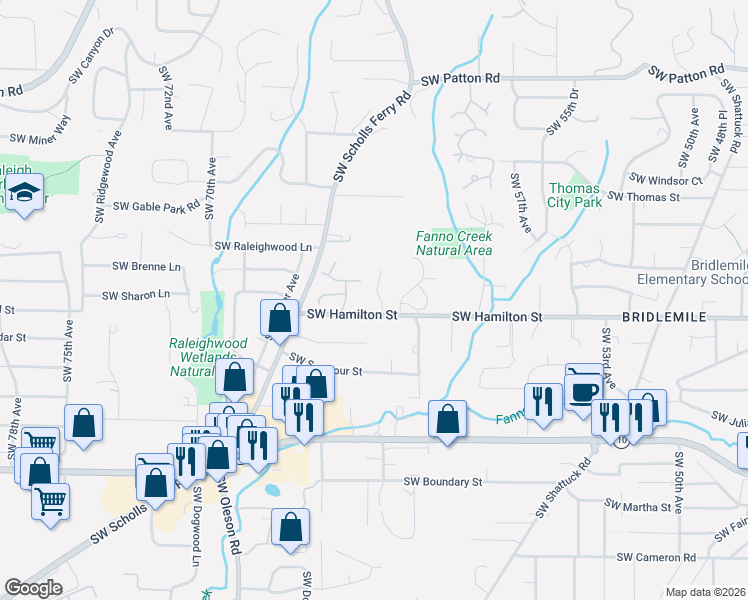 map of restaurants, bars, coffee shops, grocery stores, and more near 4423 Southwest Semler Way in Portland