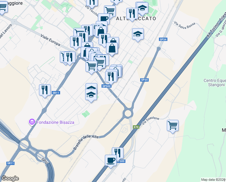 map of restaurants, bars, coffee shops, grocery stores, and more near 91 Via Enrico Fermi in Montecchio Maggiore-Alte Ceccato