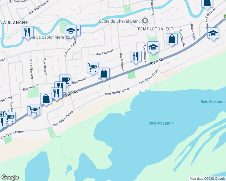 map of restaurants, bars, coffee shops, grocery stores, and more near 1131 Rue Notre Dame in Gatineau
