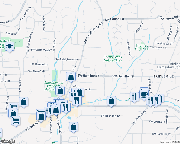 map of restaurants, bars, coffee shops, grocery stores, and more near 6279 Southwest Bancroft Street in Portland
