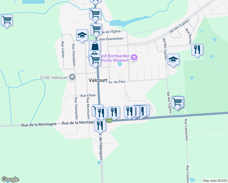 map of restaurants, bars, coffee shops, grocery stores, and more near 565 Rue de la Montagne in Valcourt