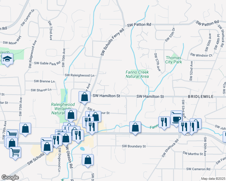 map of restaurants, bars, coffee shops, grocery stores, and more near 4423 Southwest Semler Way in Portland