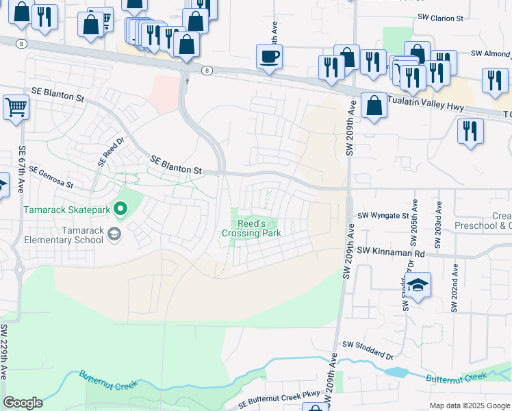 map of restaurants, bars, coffee shops, grocery stores, and more near 3801-3999 Southwest 209th Avenue in Aloha