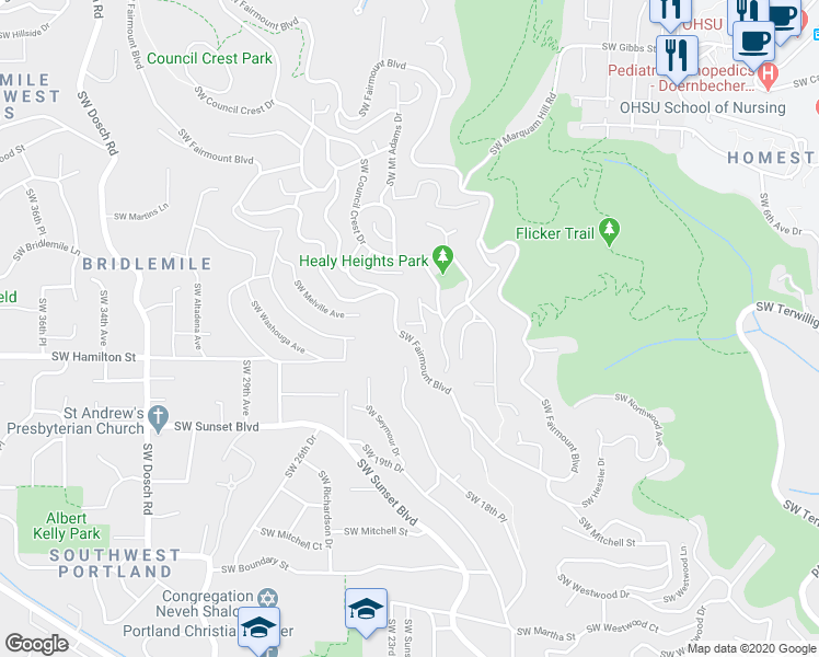 map of restaurants, bars, coffee shops, grocery stores, and more near 3240 SW Donner Way Ct in Portland