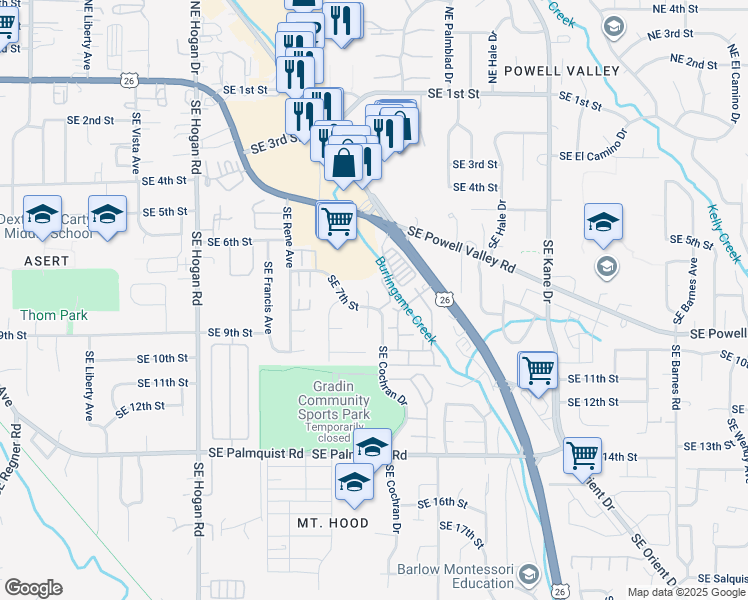 map of restaurants, bars, coffee shops, grocery stores, and more near 758 Southeast Lambert Circle in Gresham