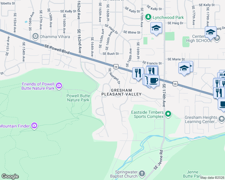 map of restaurants, bars, coffee shops, grocery stores, and more near 16710 Southeast Naegeli Drive in Portland