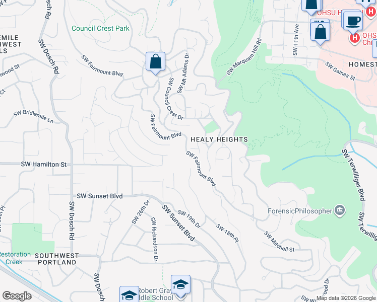 map of restaurants, bars, coffee shops, grocery stores, and more near 4323 Southwest Donner Way in Portland