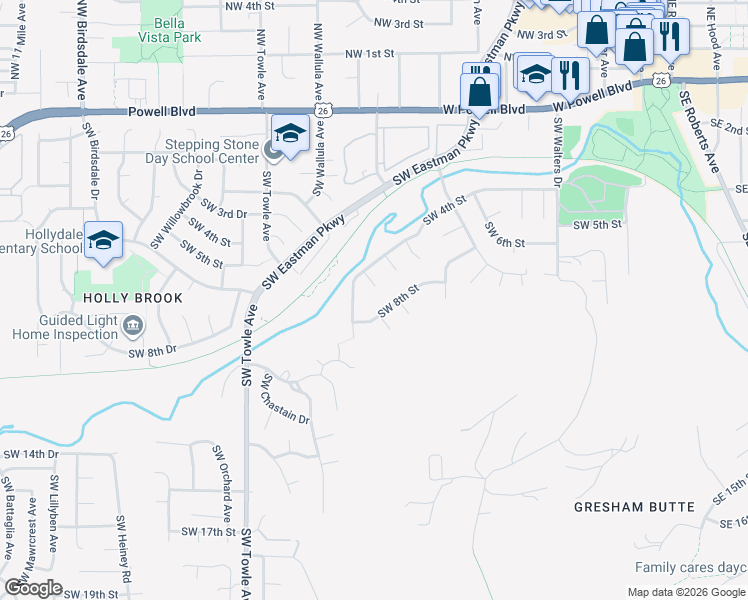 map of restaurants, bars, coffee shops, grocery stores, and more near 422 Southwest Overlook Court in Gresham