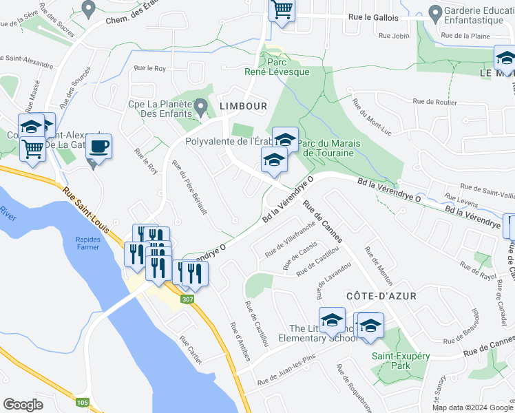 map of restaurants, bars, coffee shops, grocery stores, and more near 469 Rue de Cannes in Gatineau