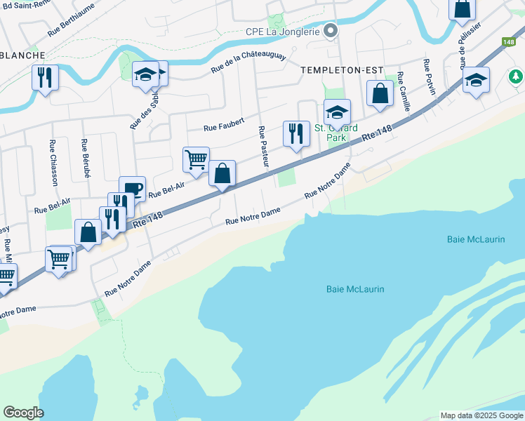 map of restaurants, bars, coffee shops, grocery stores, and more near 1151 Rue Notre Dame in Gatineau