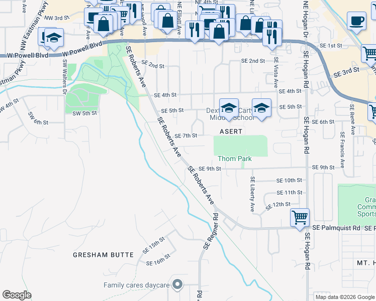 map of restaurants, bars, coffee shops, grocery stores, and more near 836 Southeast Linden Court in Gresham