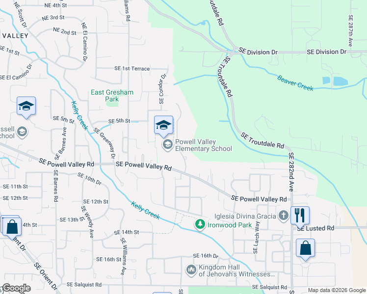 map of restaurants, bars, coffee shops, grocery stores, and more near 750 Southeast Arrow Creek Lane in Gresham