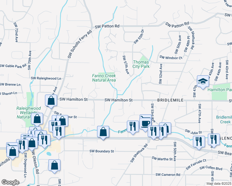 map of restaurants, bars, coffee shops, grocery stores, and more near 4420 Southwest 58th Avenue in Portland