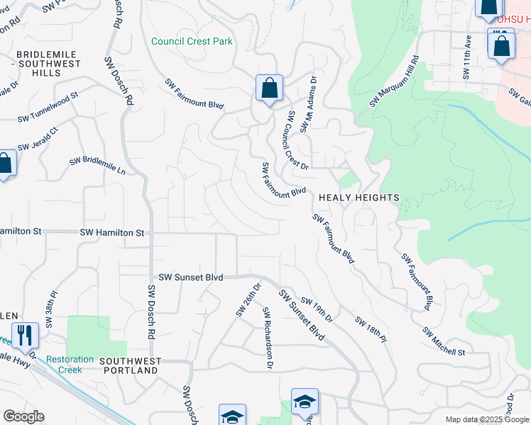map of restaurants, bars, coffee shops, grocery stores, and more near 4354 Southwest Chesapeak Avenue in Portland