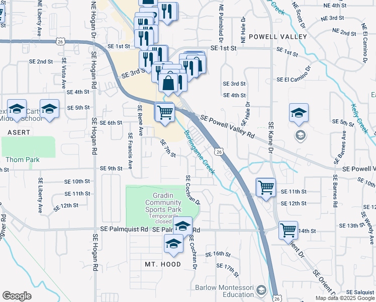 map of restaurants, bars, coffee shops, grocery stores, and more near 758 Southeast Lambert Circle in Gresham