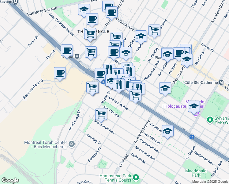map of restaurants, bars, coffee shops, grocery stores, and more near 6740 Boulevard Décarie in Montréal