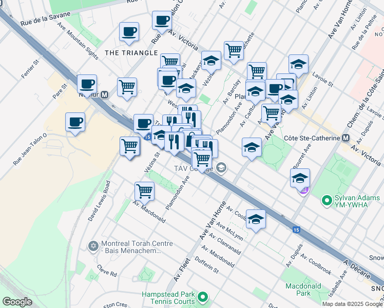 map of restaurants, bars, coffee shops, grocery stores, and more near in Montreal