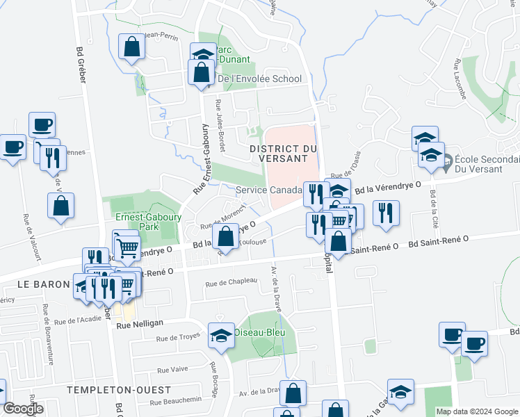 map of restaurants, bars, coffee shops, grocery stores, and more near 228 Rue de Morency in Gatineau