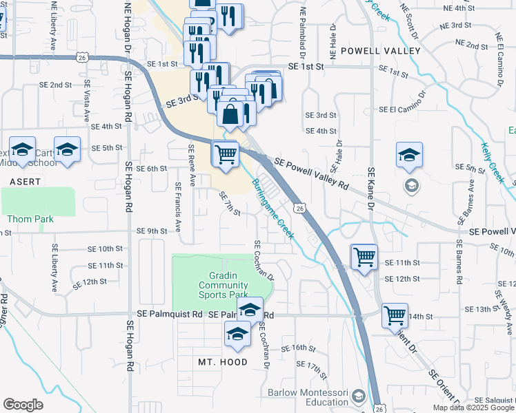 map of restaurants, bars, coffee shops, grocery stores, and more near 758 Southeast Lambert Circle in Gresham