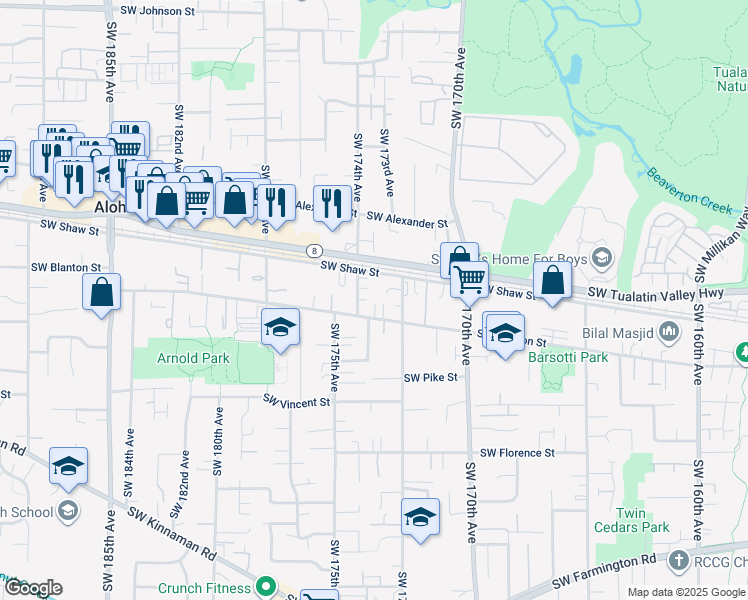 map of restaurants, bars, coffee shops, grocery stores, and more near 17361 Southwest Carson Court in Beaverton