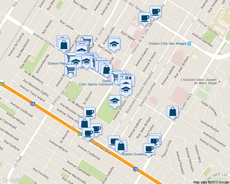 map of restaurants, bars, coffee shops, grocery stores, and more near 5615 Rue Beaucourt in Montréal