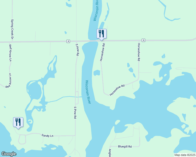 map of restaurants, bars, coffee shops, grocery stores, and more near N10389 Horseshoe Road in Tomahawk