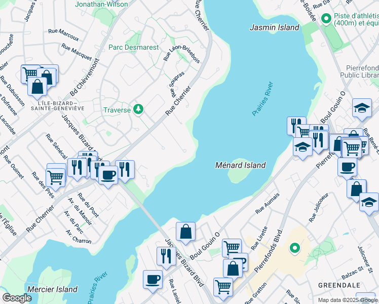 map of restaurants, bars, coffee shops, grocery stores, and more near 48 Place Maxime in Montréal