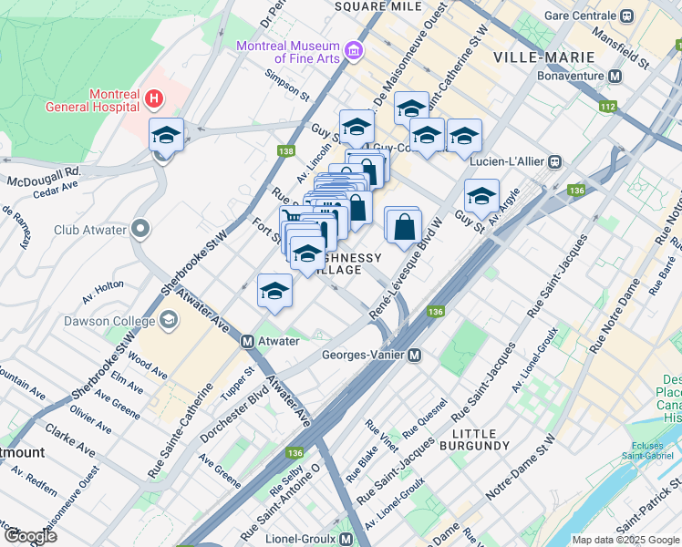 map of restaurants, bars, coffee shops, grocery stores, and more near 1944 Rue Tupper in Montréal