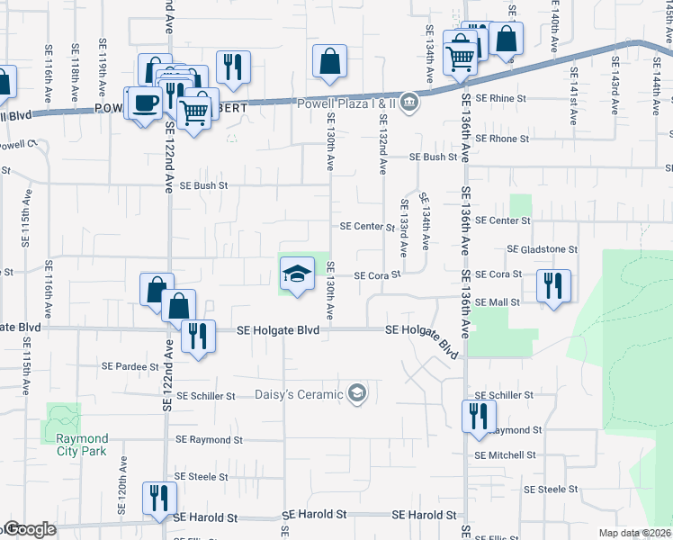 map of restaurants, bars, coffee shops, grocery stores, and more near 4220 Southeast 130th Avenue in Portland