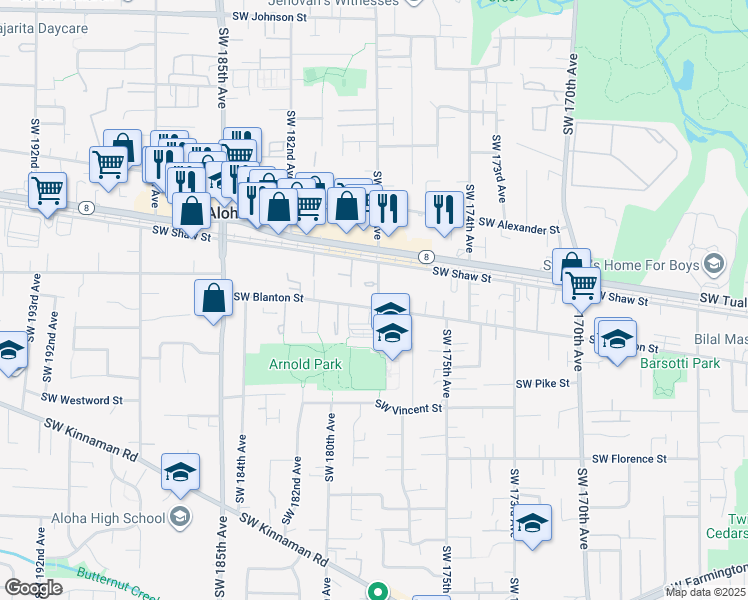map of restaurants, bars, coffee shops, grocery stores, and more near 3895 Southwest 178th Avenue in Beaverton